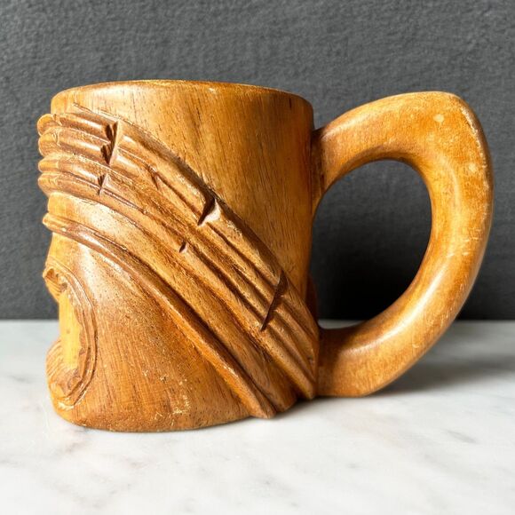 Vintage Wooden TIki Warrior God Ku Mug Hawaiian Polynesian Hand Carved Cup - Picture 4 of 6